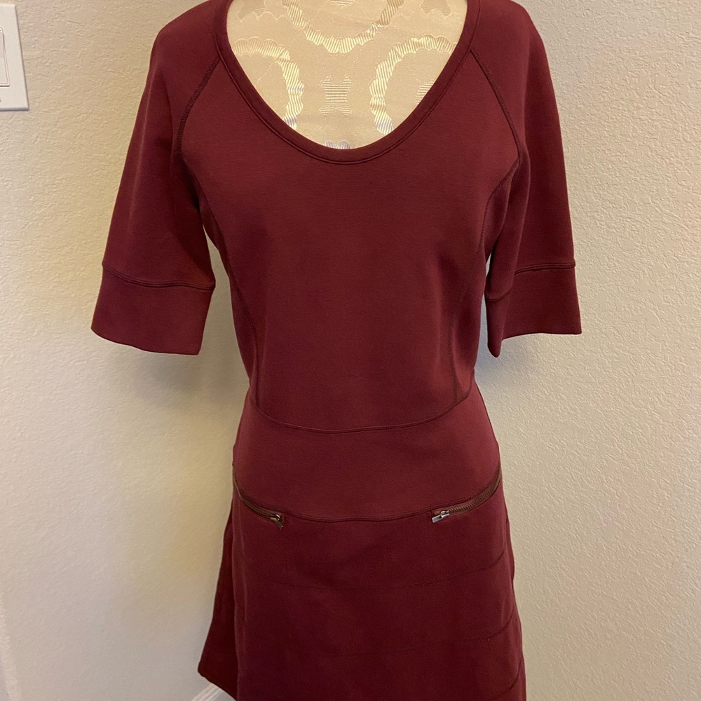 Athlete Burgundy Athleisure Dress with  1/2 to three quarter length sleeves